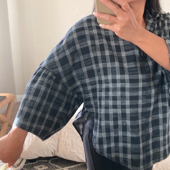 TOME New York check flutter sleeve henley blouse - Picture 9 of 14